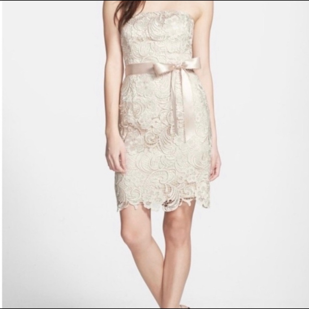 Adrianna Papell ivory cream lace strapless dress